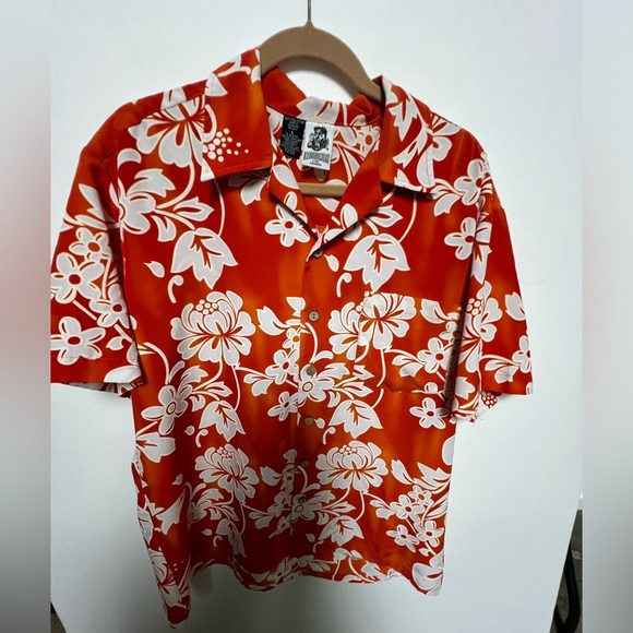 KENNINGTON LTD HAWAIIAN ORANGE AND WHITE PRINT SHIRT. SIZE L. - Picture 5 of 7